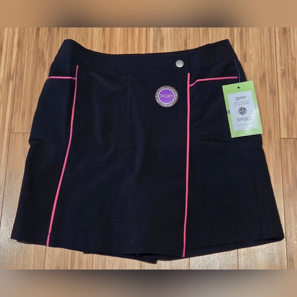 NWT Christopher & Banks Sporty Black Skort with Pink Piping